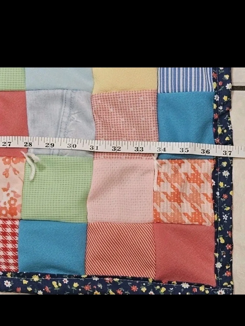 Baby Quilt Floral Backing 37x40 Hand Tied Patchwork